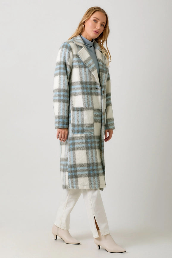 Fuzzy Plaid Long Coat Ivory Mix-Coat-Mystree-S-Ivory Mix-Urbanheer