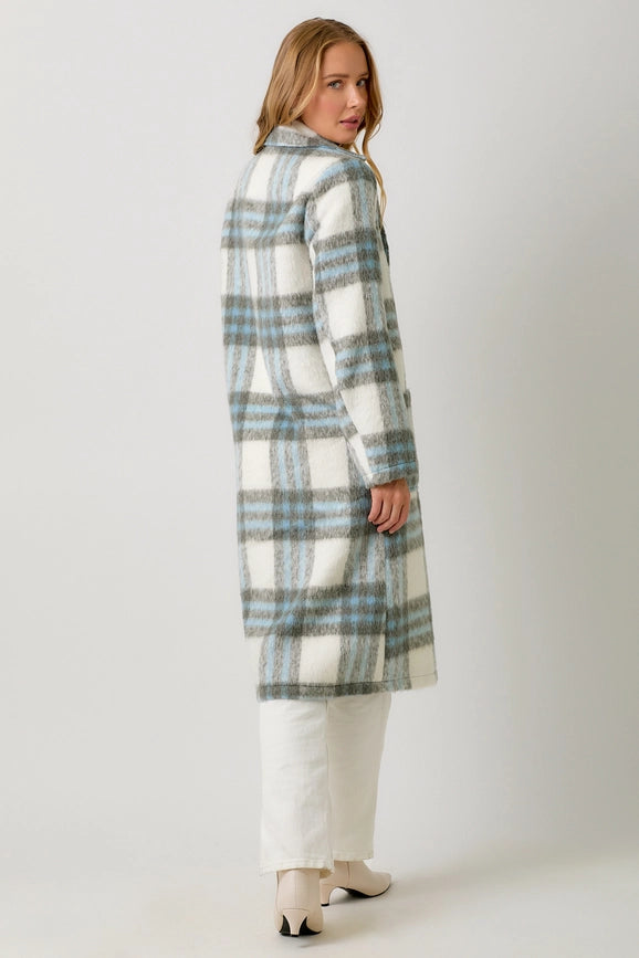 Fuzzy Plaid Long Coat Ivory Mix-Coat-Mystree-S-Ivory Mix-Urbanheer