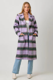 Fuzzy Plaid Long Coat Lavender Mix-Coat-Mystree-S-Lavender Mix-Urbanheer