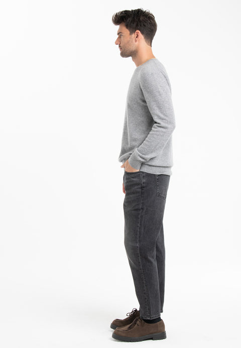 GABI 5 Pull double col rond bicolore en cachemire gris/jaune-col rond homme-Studio Cashmere8-L-SC8-00836-gris clair/jaune moutarde-Urbanheer