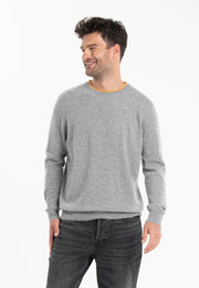 GABI 5 Pull double col rond bicolore en cachemire gris/jaune-col rond homme-Studio Cashmere8-L-SC8-00836-gris clair/jaune moutarde-Urbanheer