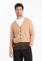 GABI 6 Cardigan col V bicolore en cachemire marron/camel-cardigan homme-Studio Cashmere8-L-SC8-00838-marron/camel clair-Urbanheer