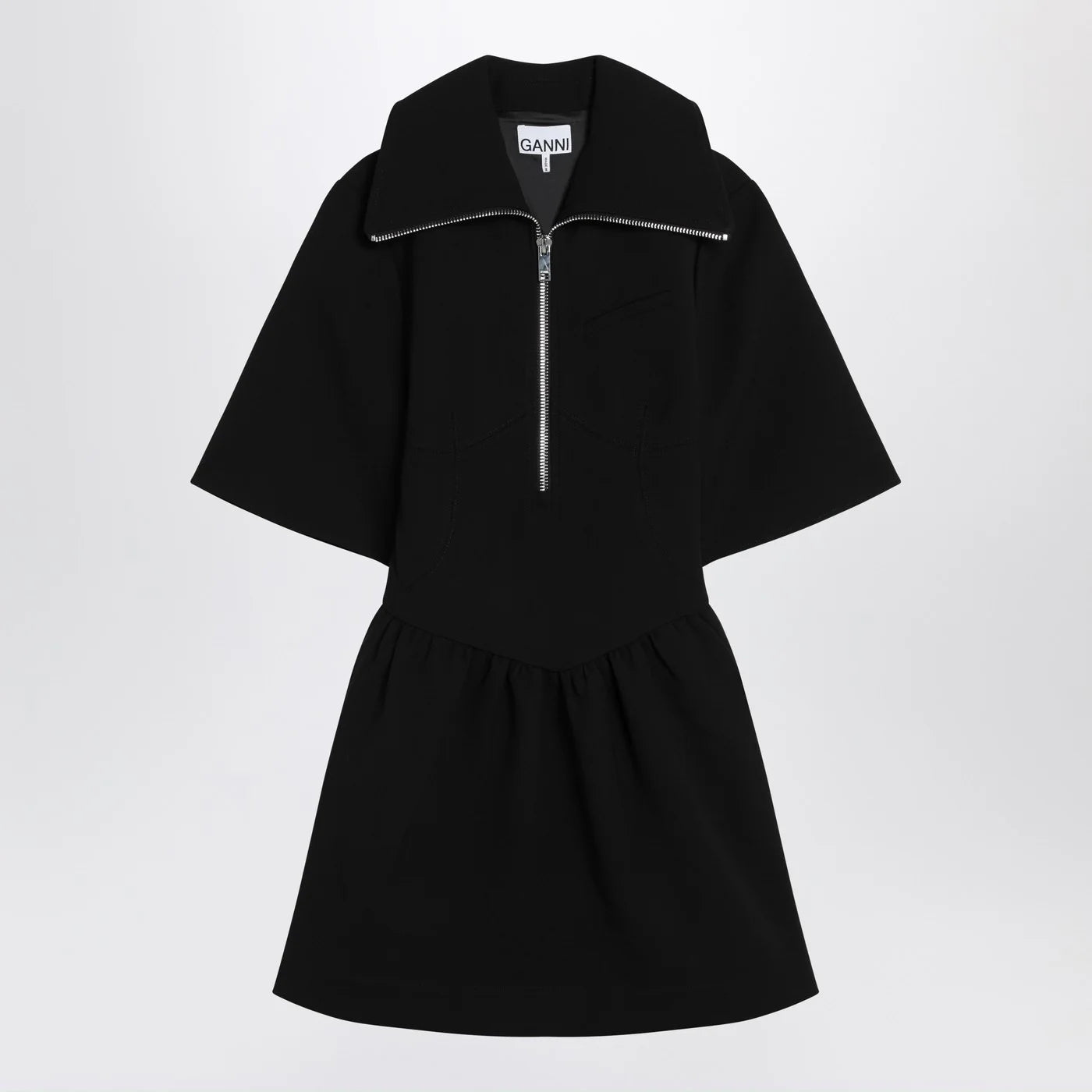 GANNI Black mini dress in crêpe