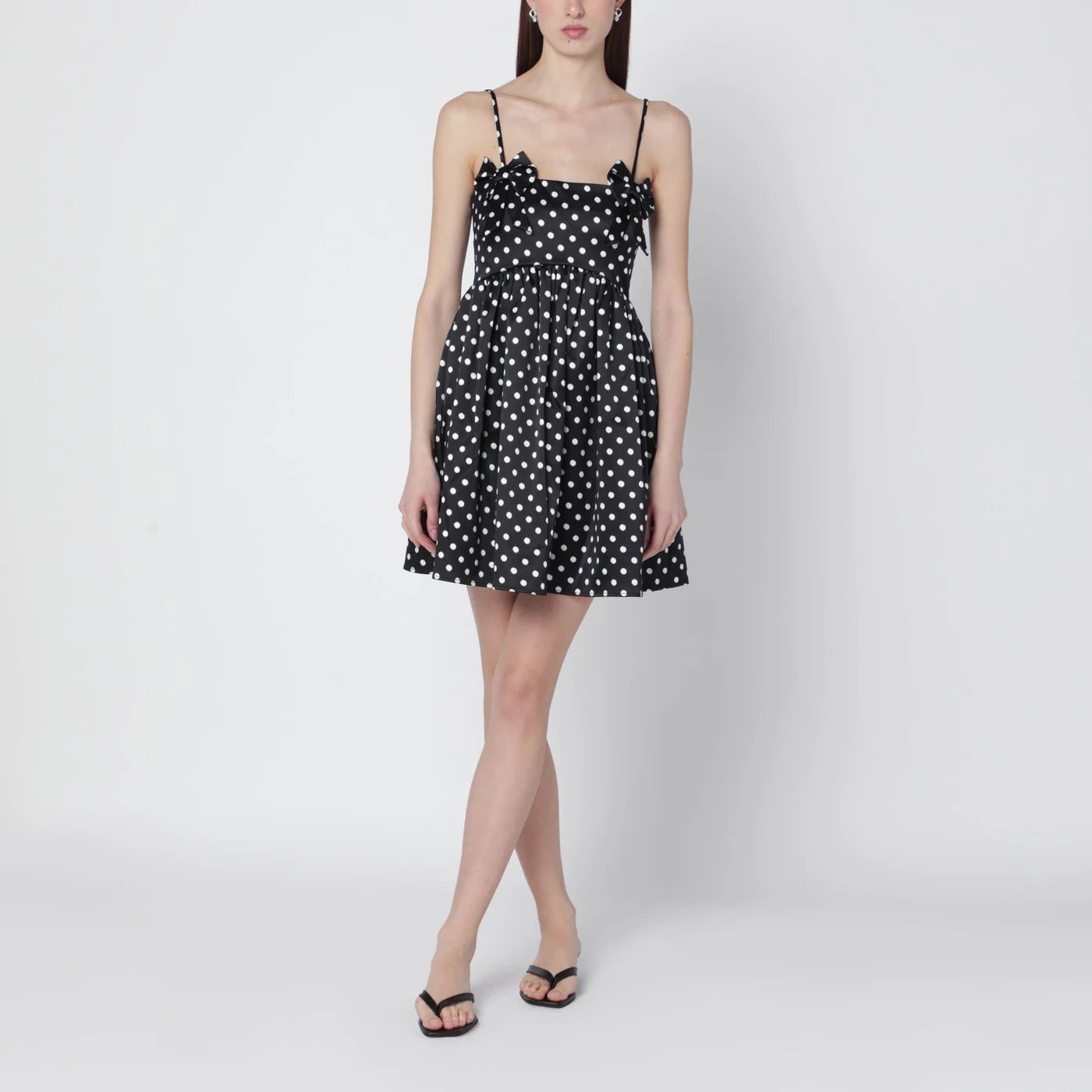 GANNI Black satin mini dress with polka dots