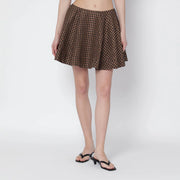 GANNI Brown/black gingham flared mini skirt