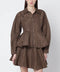 GANNI Brown/black gingham peplum shirt