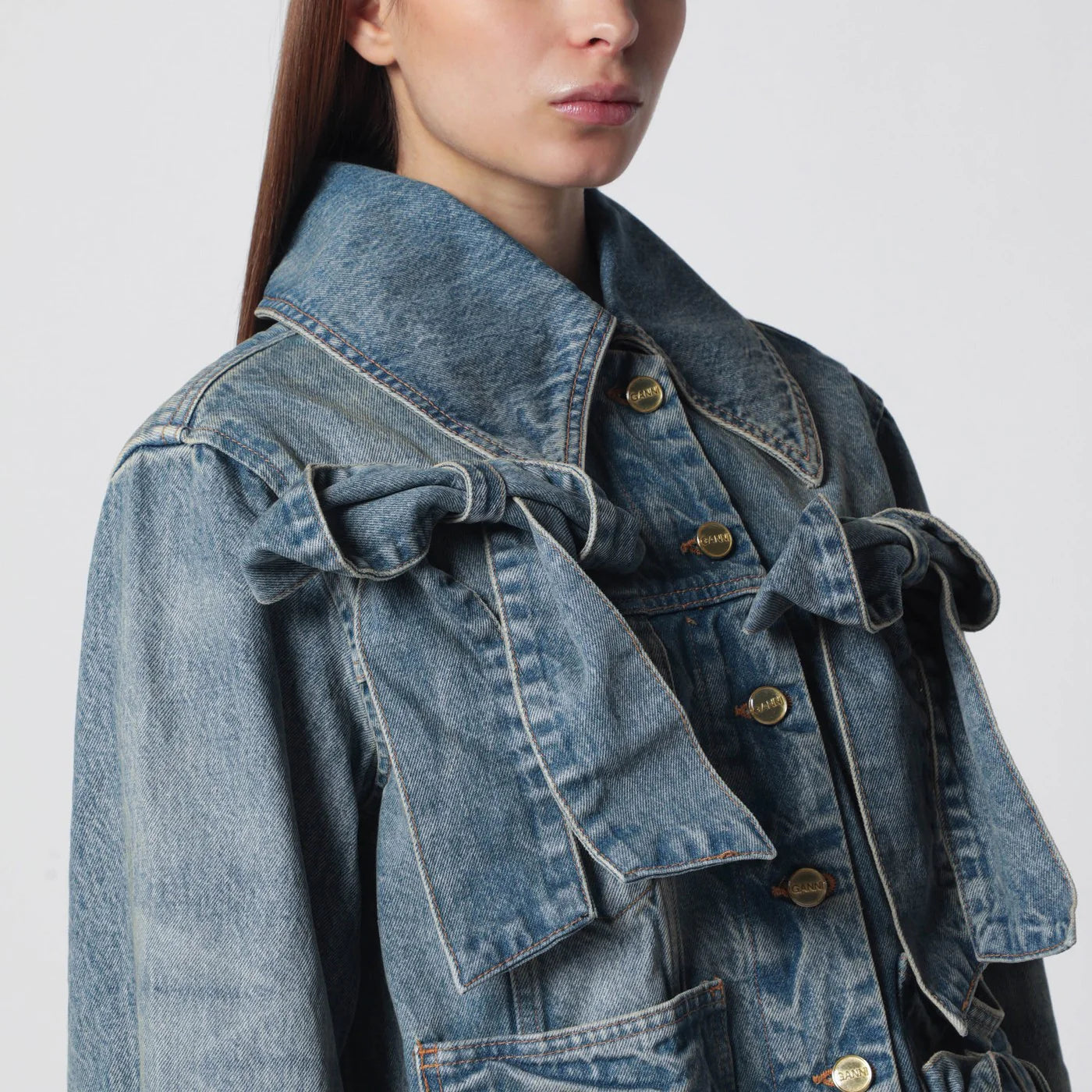 GANNI Denim jacket with bows
