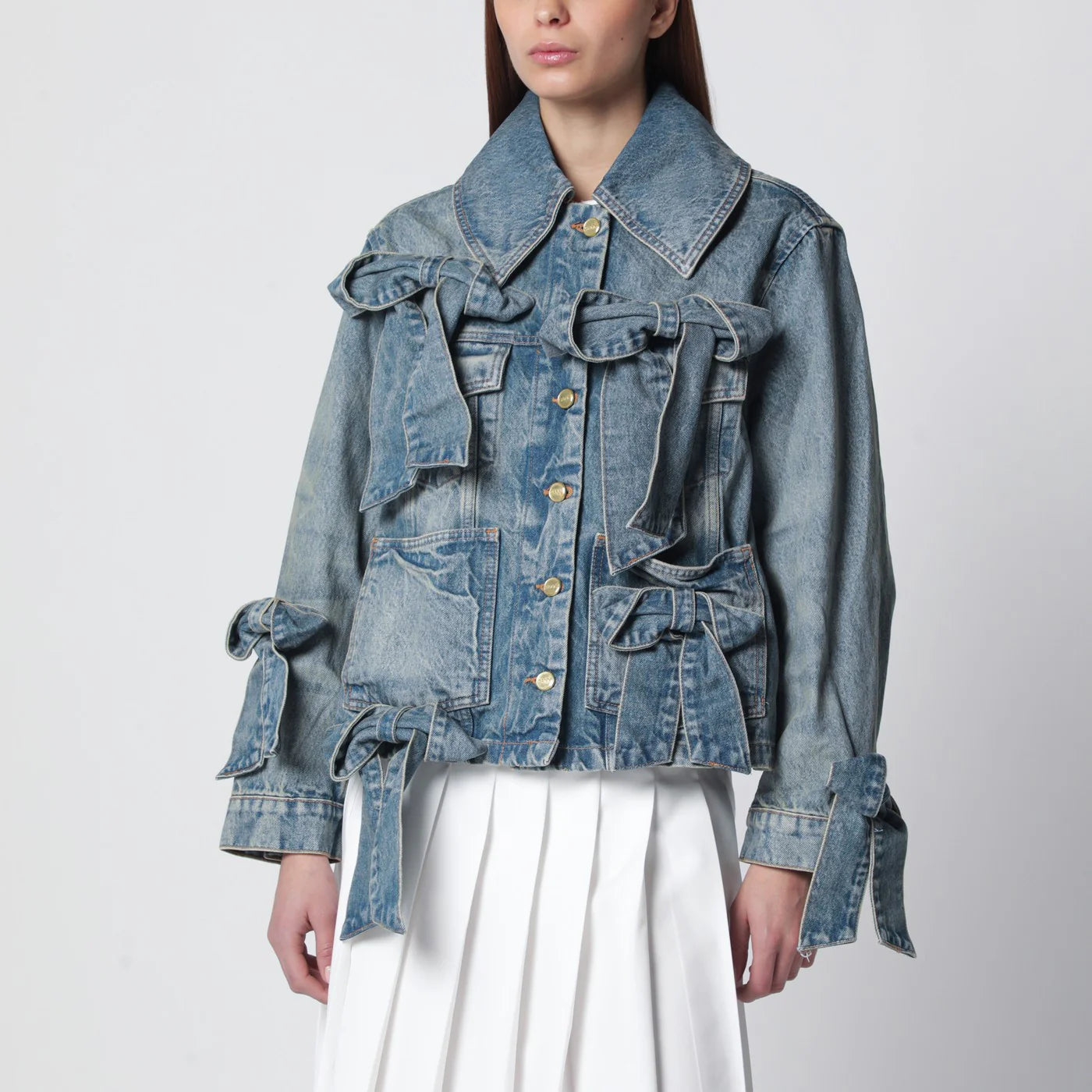 GANNI Denim jacket with bows