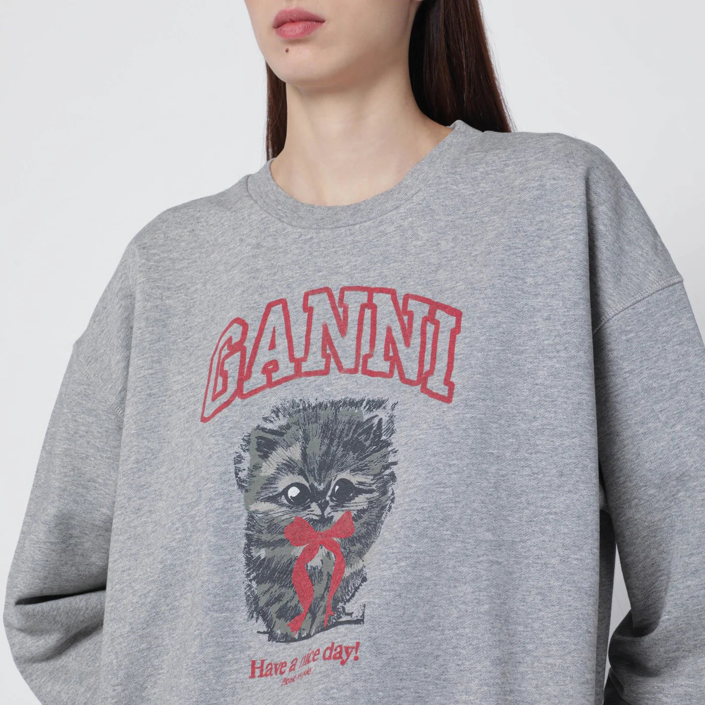 GANNI Grey Kitty sweatshirt with logo print