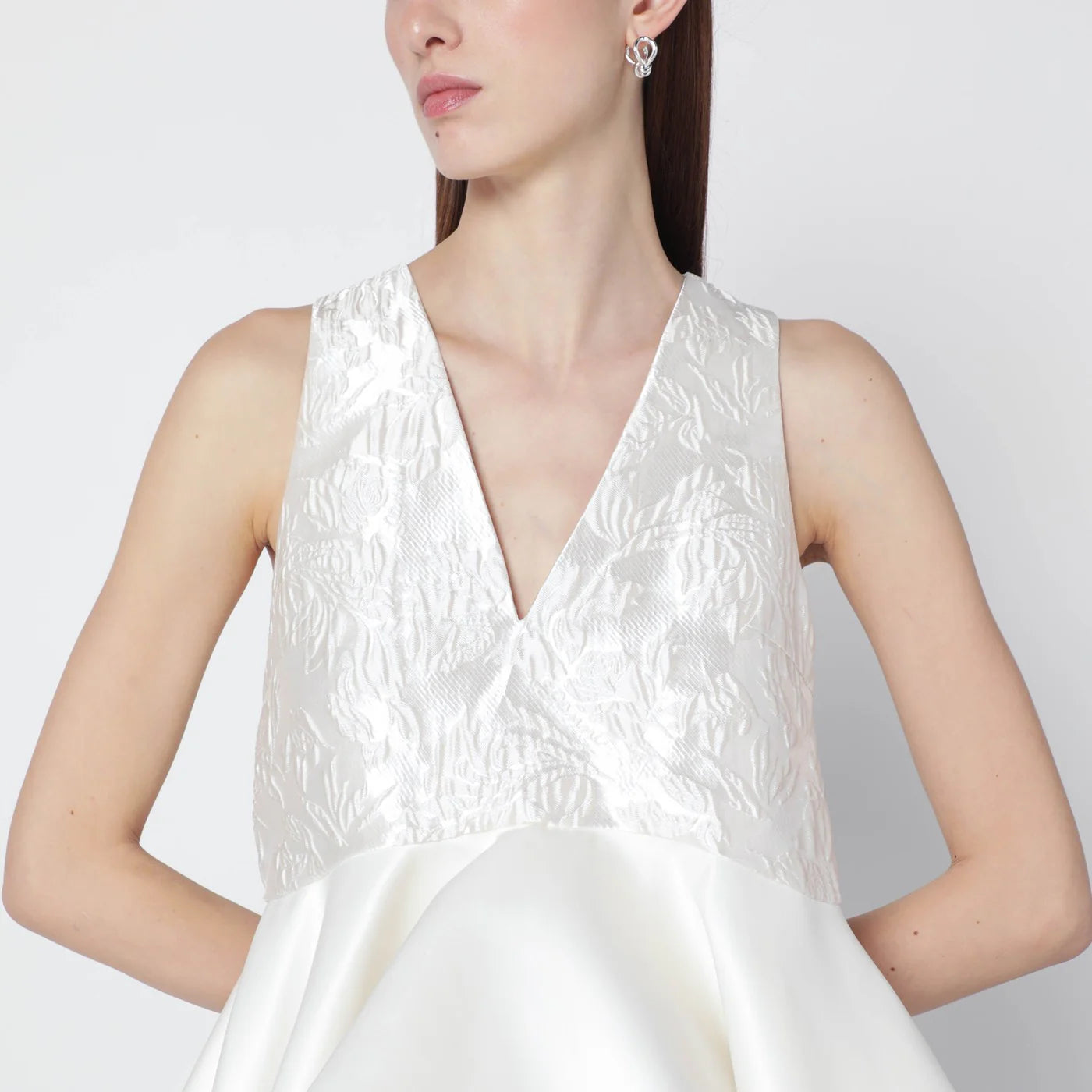 GANNI Ivory satin peplum top