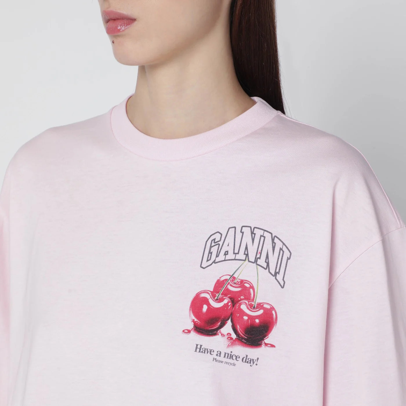 GANNI Light pink top with logo print
