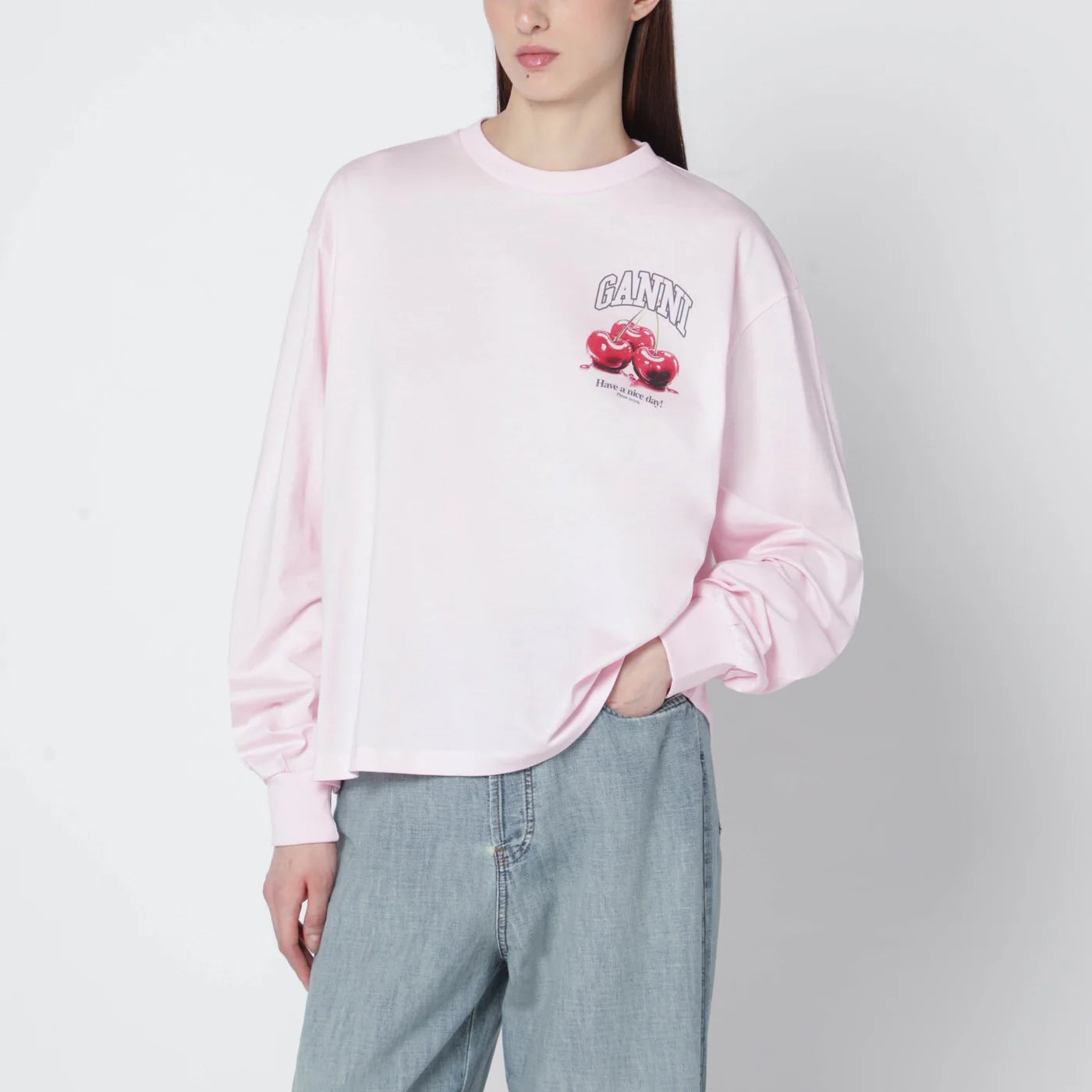 GANNI Light pink top with logo print