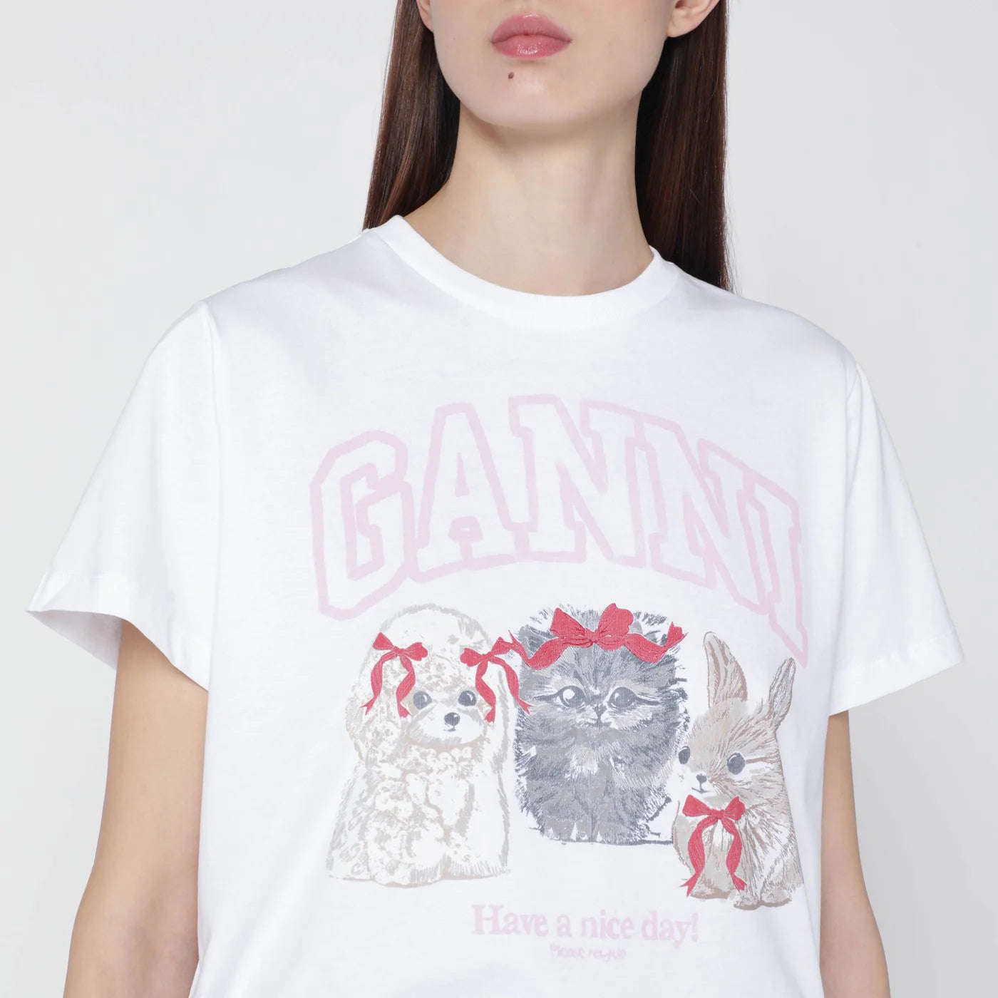 GANNI White T-shirt with logo print