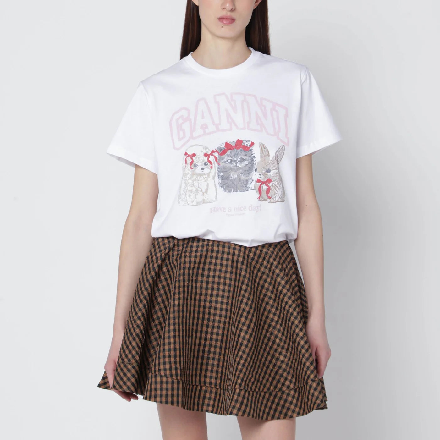 GANNI White T-shirt with logo print