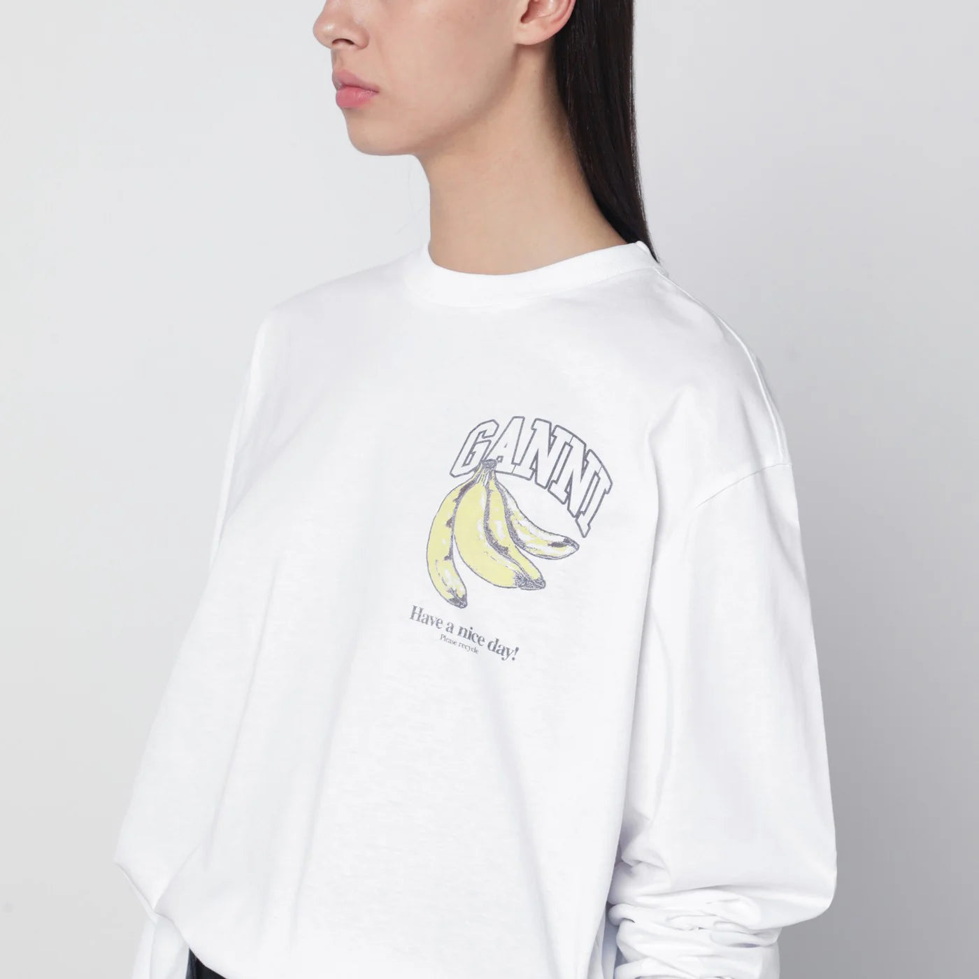 GANNI White knit top with logo print