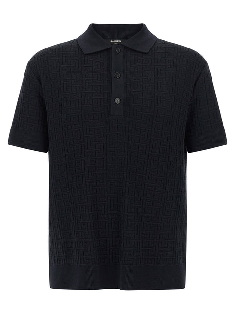 Balmain Monogram Knit Polo Shirt