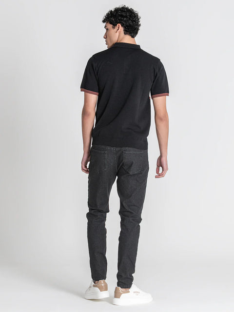 Black Block Knit Polo