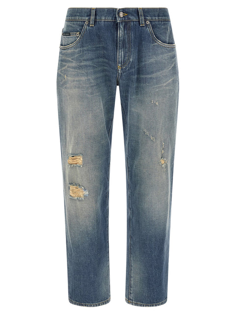 Dolce & Gabbana Destroyed Logo Plaque Jeans
