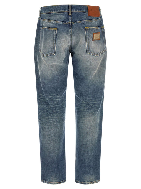 Dolce & Gabbana Destroyed Logo Plaque Jeans