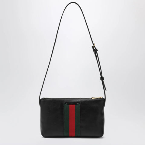 GUCCI Black Leather Mini Horsebit Web Bag