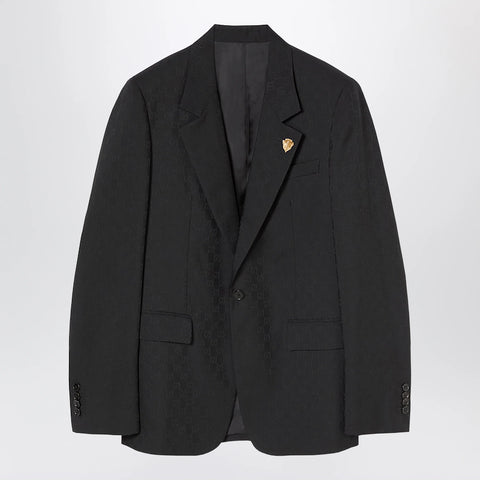 GUCCI Black Single-Breasted GG Wool Jacket