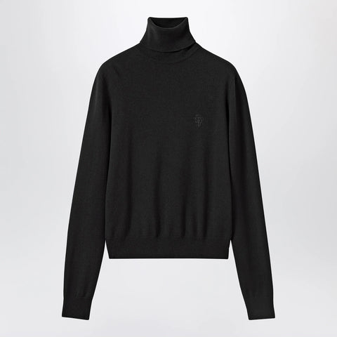 GUCCI Black Wool Turtleneck With Logo Embroidery