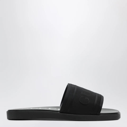 GUCCI Black jacquard fabric slides