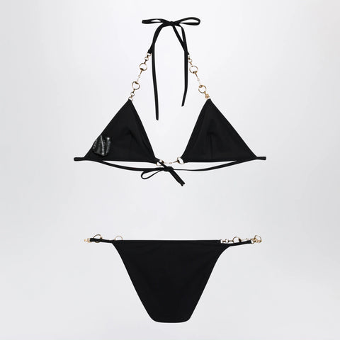 GUCCI Black stretch jersey bikini with clamp chain