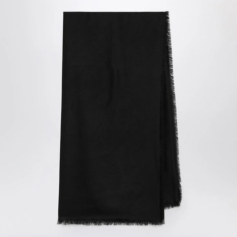 GUCCI Black wool and silk GG jacquard shawl
