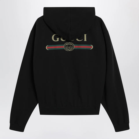 GUCCI Black zip hoodie in cashmere blend with logo print