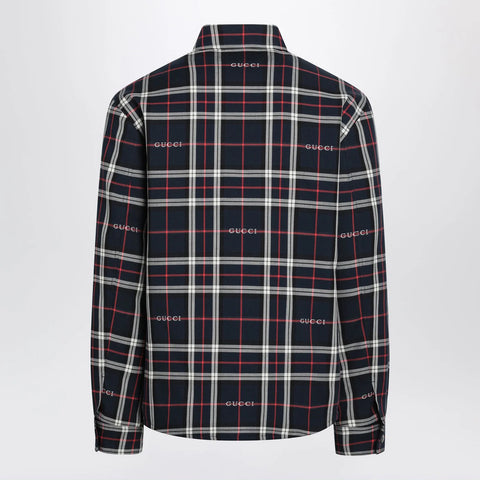 GUCCI Blue cotton jacquard tartan shirt