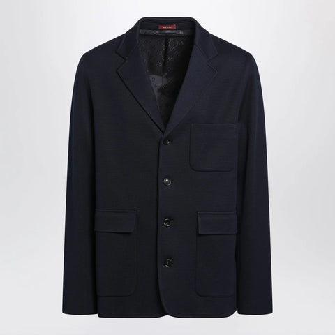 GUCCI Blue single-breasted cotton jersey jacket
