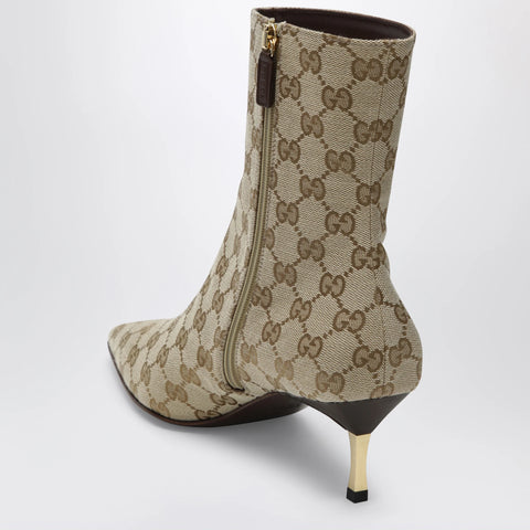 GUCCI Bombshell ankle boot in GG fabric sand/dark brown