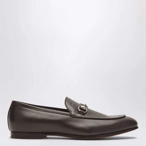 GUCCI Brown leather GG moccasin with a buckle