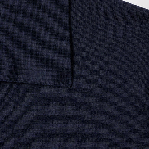 GUCCI Dark blue wool knit polo with GG embroidery