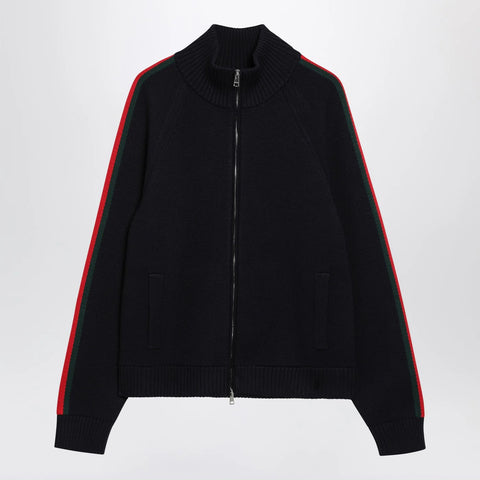 GUCCI Dark blue wool zip-up cardigan