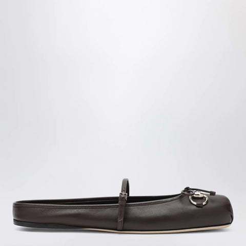 GUCCI Dark brown leather mules with Horsebit detail