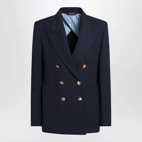 GUCCI Double-breasted blue jacket in cotton