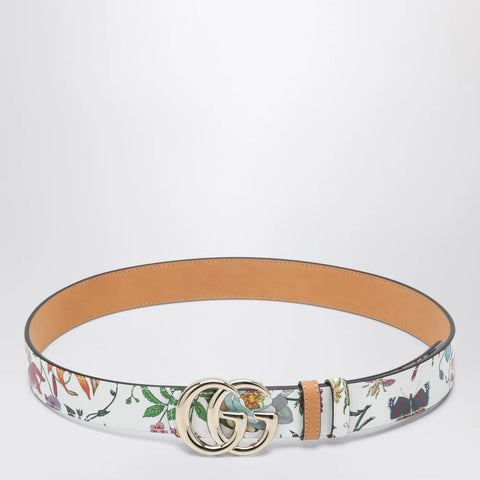 GUCCI GG Marmont reversible belt in brown/white leather with Flora print