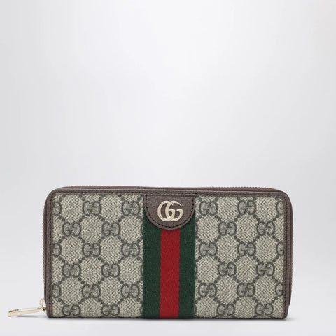 GUCCI Ophidia zip-around wallet in beige and brown GG Supreme canvas
