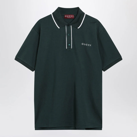 GUCCI Petrol-green cotton piqué polo shirt
