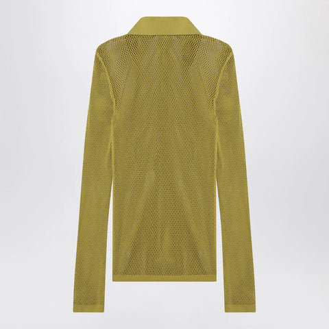 GUCCI Pistachio green perforated technical knit polo