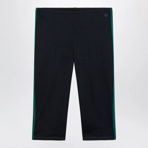 GUCCI Ribbed cotton jersey pants with Web, Blue Japan