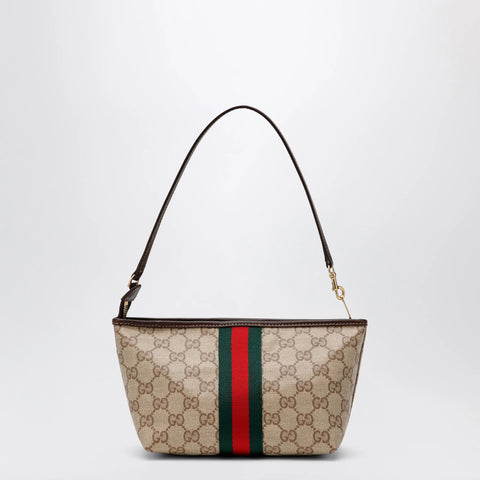GUCCI Small pouch in sand beige GG fabric with Web stripe