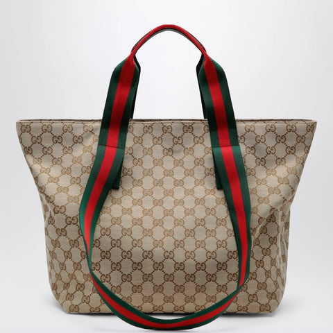 GUCCI Small shopping bag in sand beige GG fabric