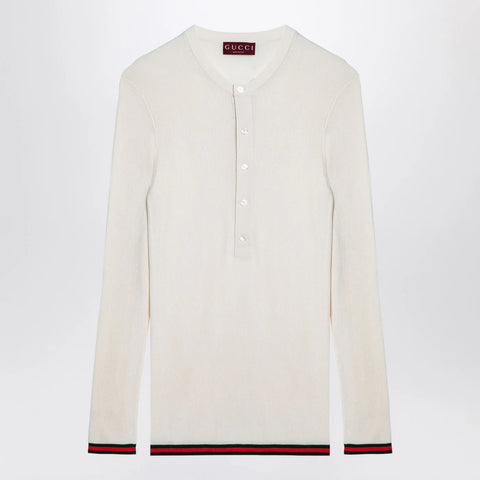 GUCCI White silk jersey with web ribbon
