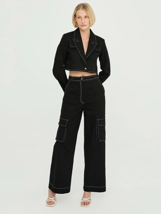 Gabardine Stitching Detail Crop Jacket Black-Jacket-JUSTE-38-Black-Urbanheer