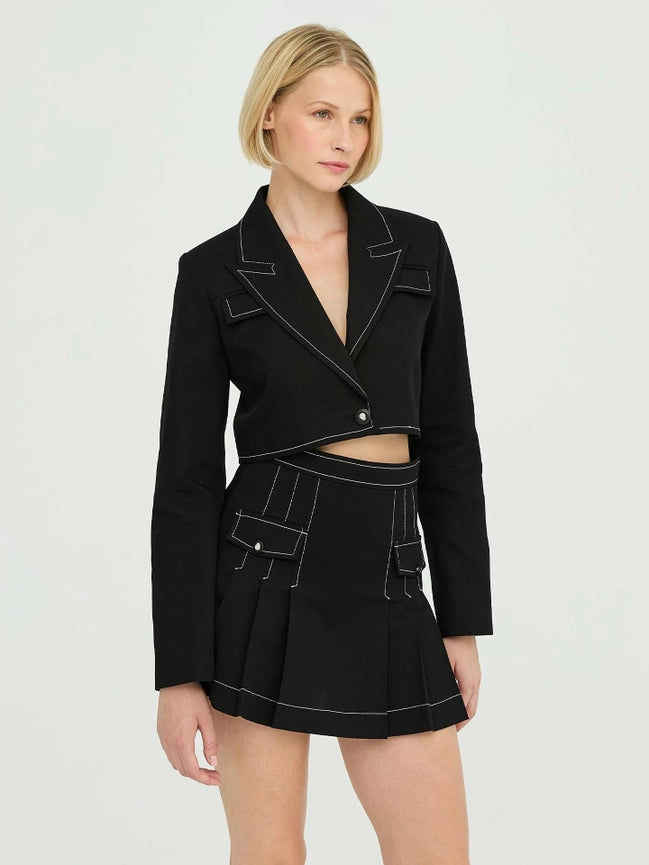 Gabardine Stitching Detail Crop Jacket Black-Jacket-JUSTE-38-Black-Urbanheer