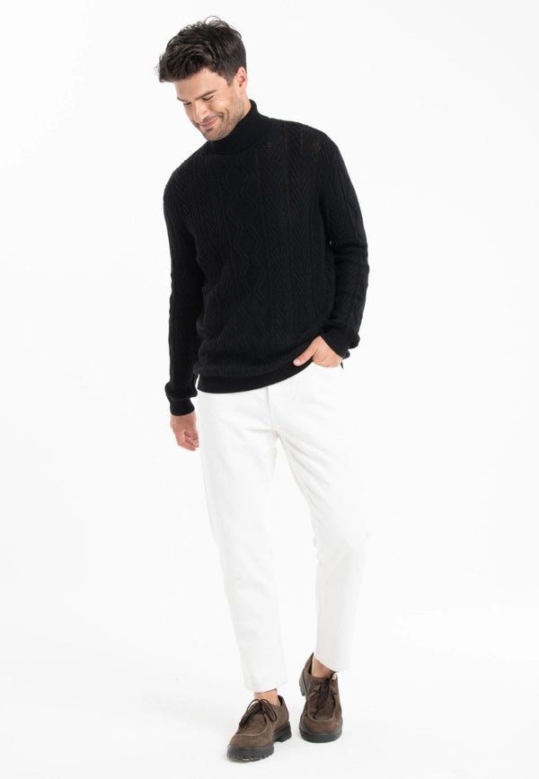 Gabi 3 4-ply Twisted Turtleneck Sweater in Black Cashmere-Sweater-STUDIO CASHMERE8-L-black-Urbanheer