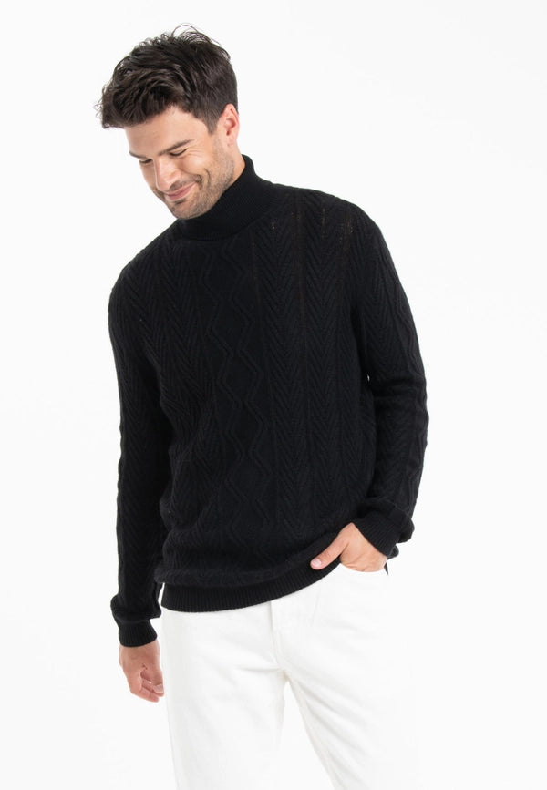 Gabi 3 4-ply Twisted Turtleneck Sweater in Black Cashmere-Sweater-STUDIO CASHMERE8-L-black-Urbanheer